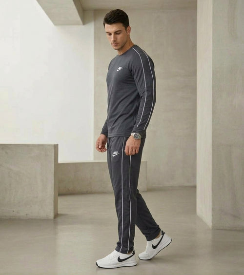 Men's Premium Dual-Stripe Tracksuit Set (Long Sleeve Tee + Trouser)