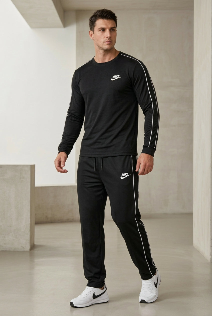 Men's Premium Dual-Stripe Tracksuit Set (Long Sleeve Tee + Trouser)