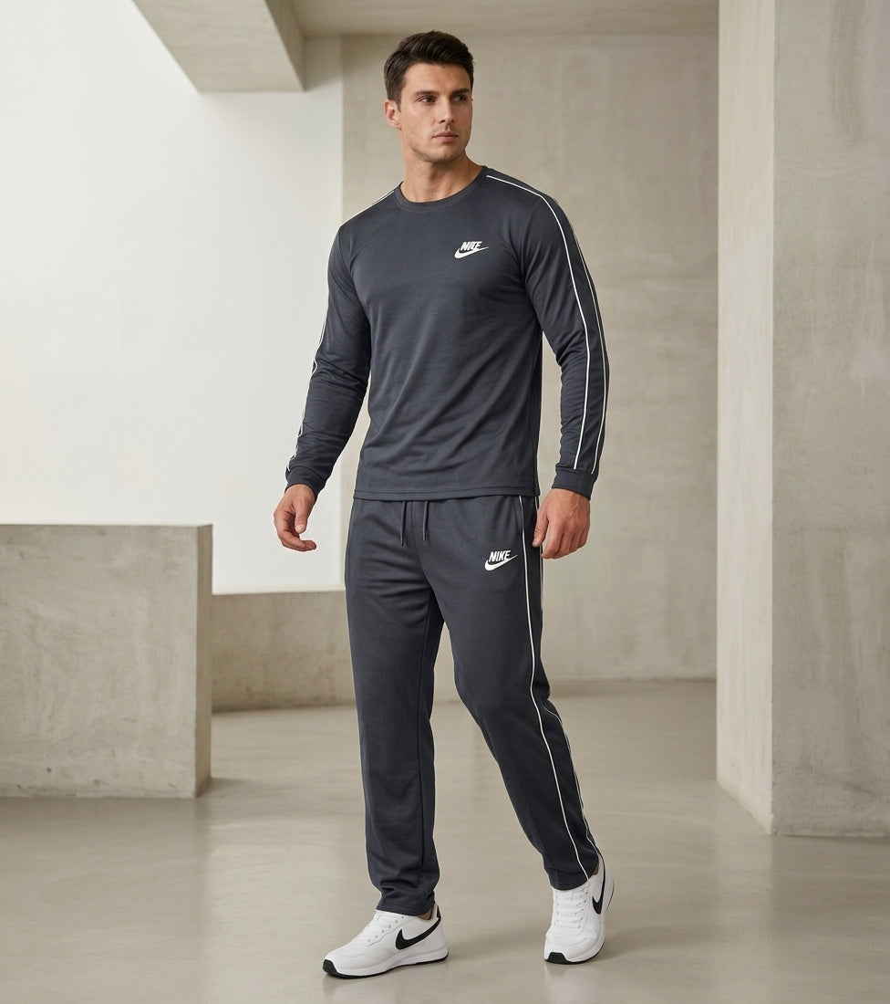 Men's Premium Dual-Stripe Tracksuit Set (Long Sleeve Tee + Trouser)